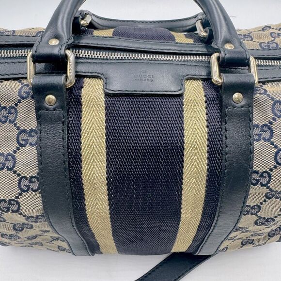 Auth Gucci Vtg Navy GG Canvas Web Joy Medium Boston Bag Preloved Purse Doctor - Picture 2 of 16